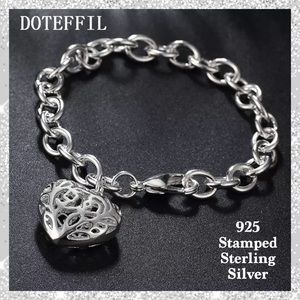 Sterling Silver 8” Hollow Heart Pendant Bracelet.